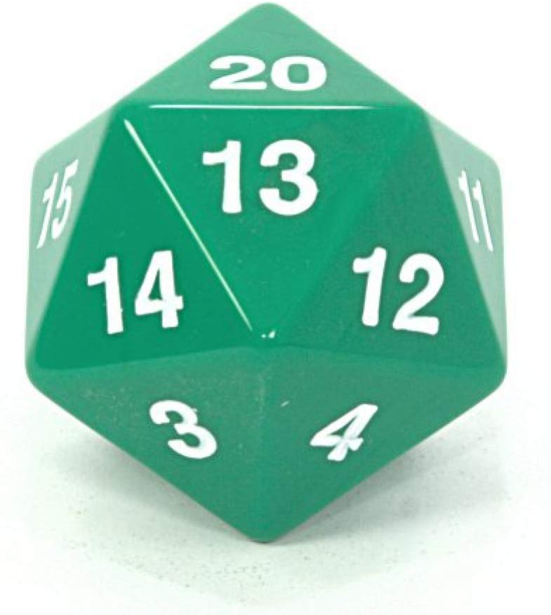 55mm Jumbo D20 Opaque Green with White Numbers | Tacoma Games