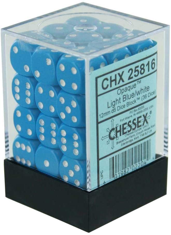 Chessex: D6 12mm Opaque Light Blue w/White (36) | Tacoma Games