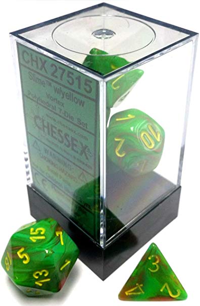 Chessex: Vortex Slime w/Yellow 7-Die Set | Tacoma Games
