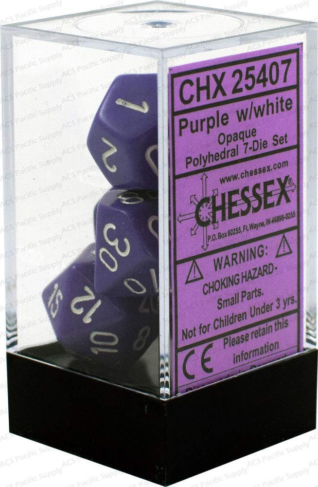 Chessex: Opaque Purple w/White 7-Die Set | Tacoma Games