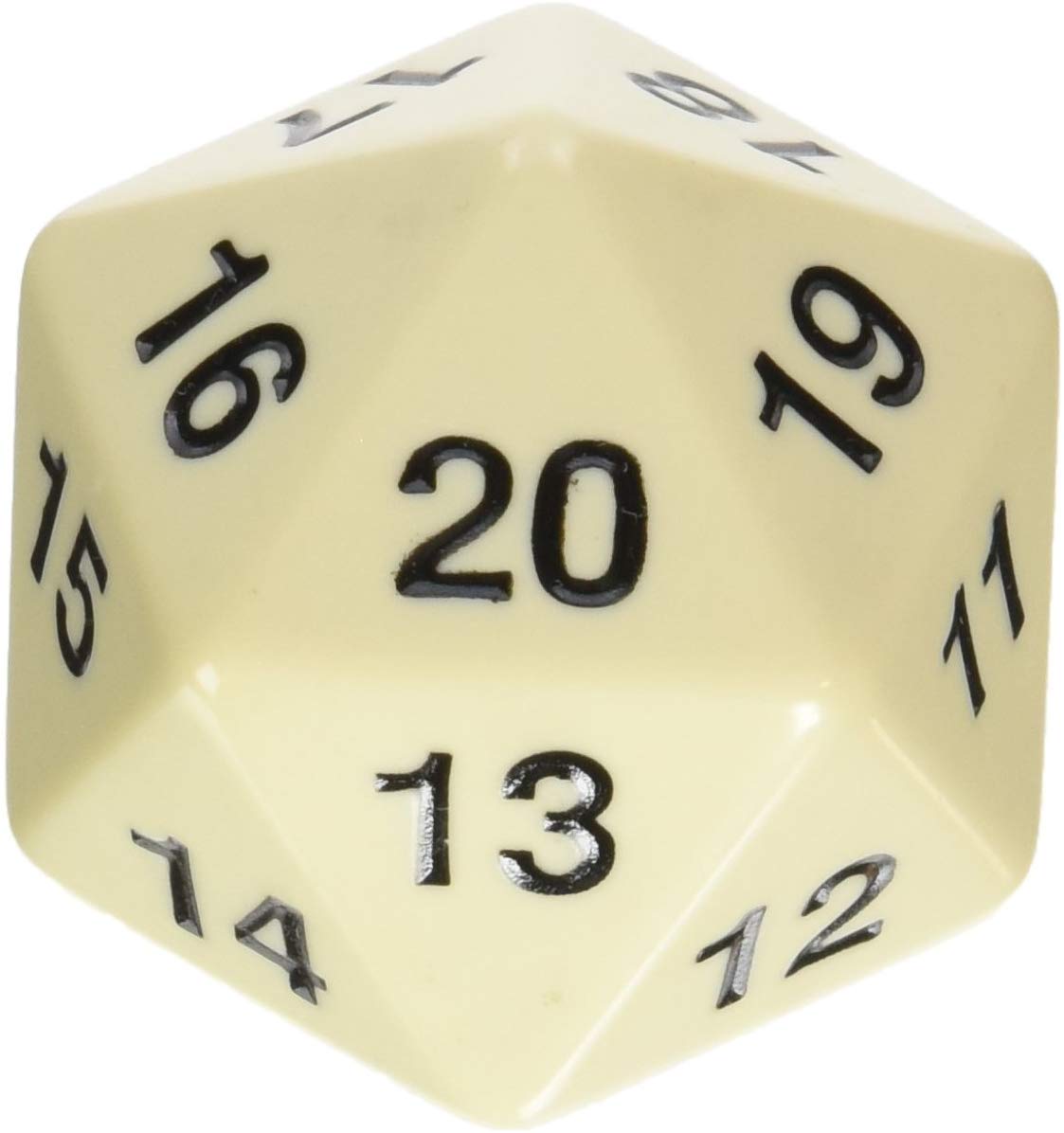 55mm Jumbo D20 Opaque Ivory with Black Numbers | Tacoma Games
