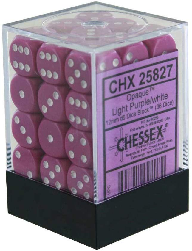 Chessex: D6 12mm Opaque Light Purple w/White (36) | Tacoma Games