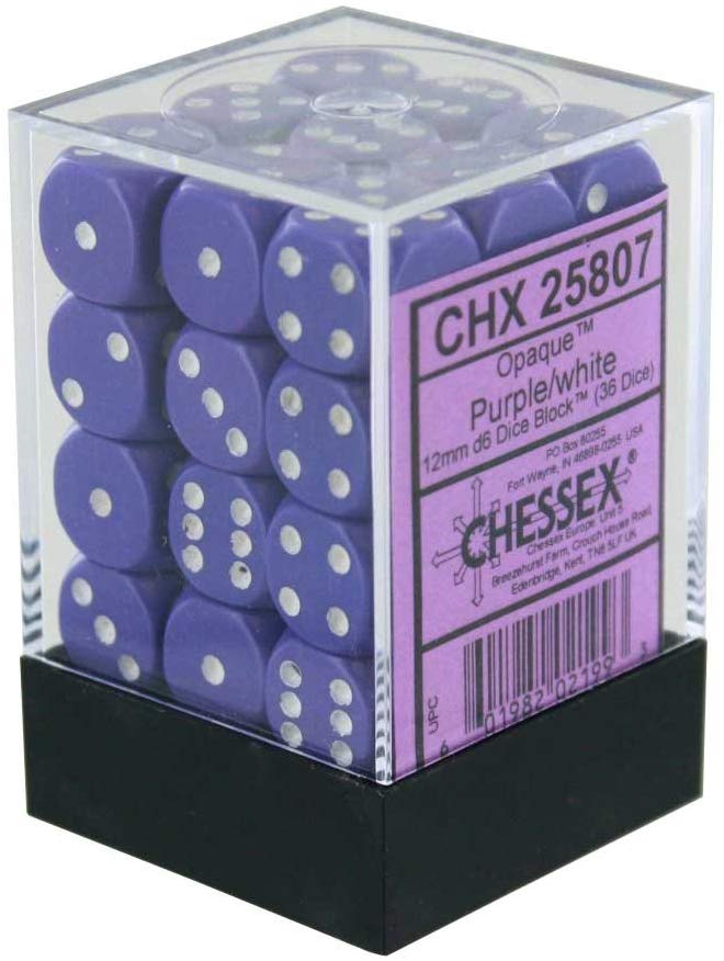 Chessex: D6 12mm Opaque Purple w/White (36) | Tacoma Games