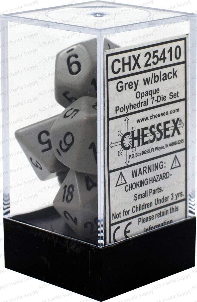 Chessex: Opaque Grey w/Black 7-Die Set | Tacoma Games