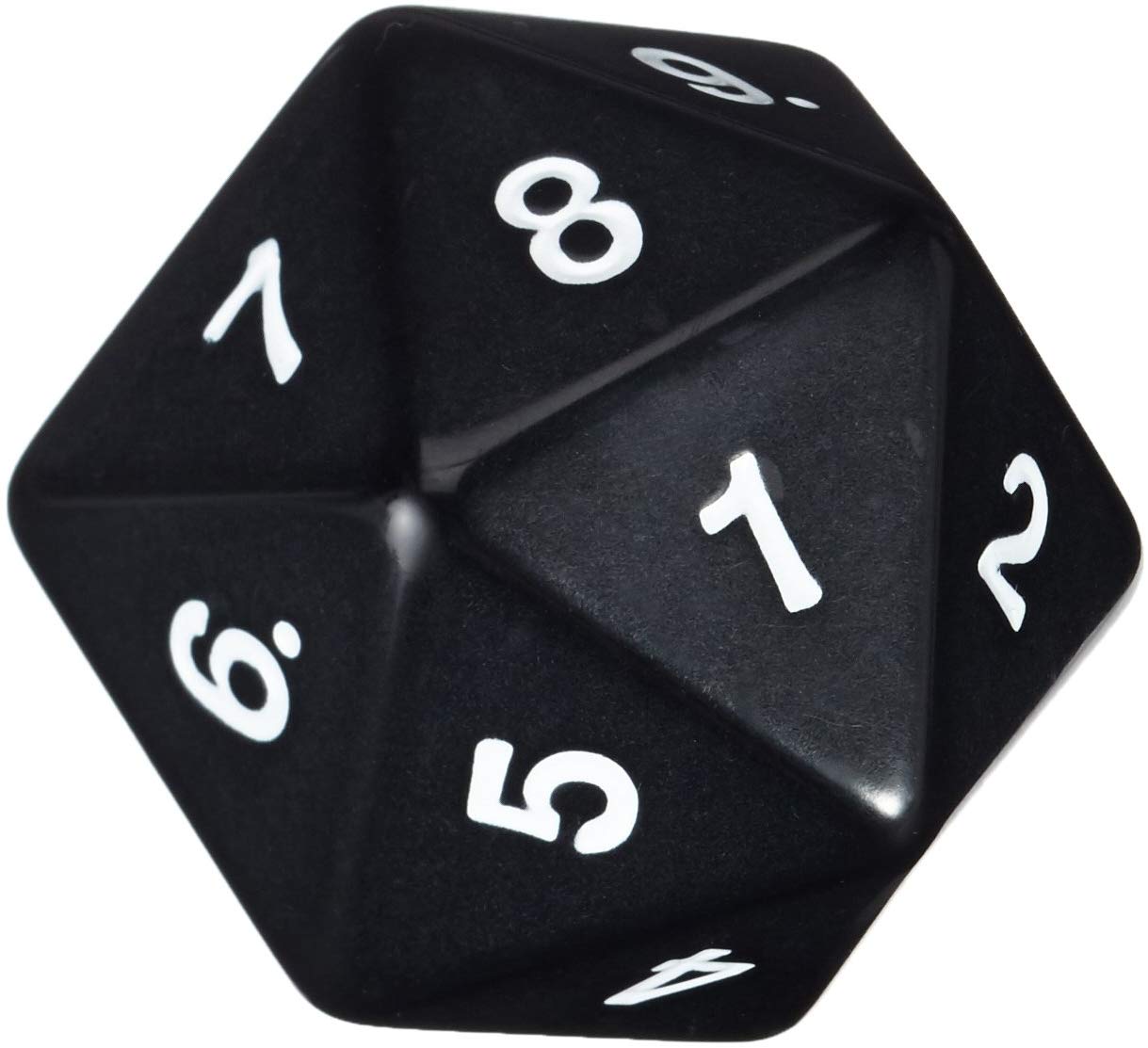 55mm Jumbo D20 Opaque Black with White Numbers | Tacoma Games