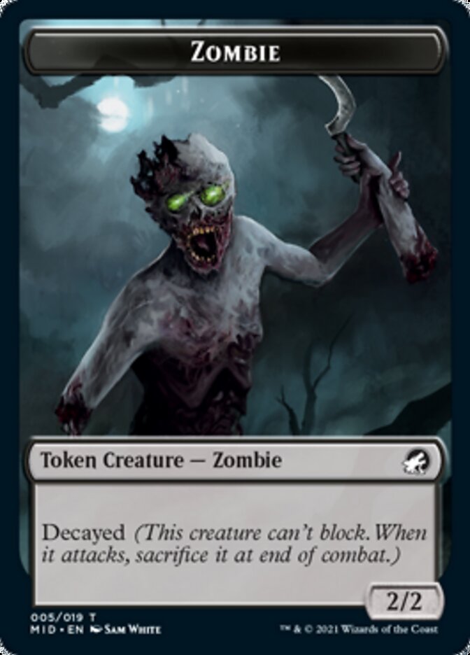 Zombie (005) // Wrenn and Seven Emblem Double-sided Token [Innistrad: Midnight Hunt Tokens] | Tacoma Games