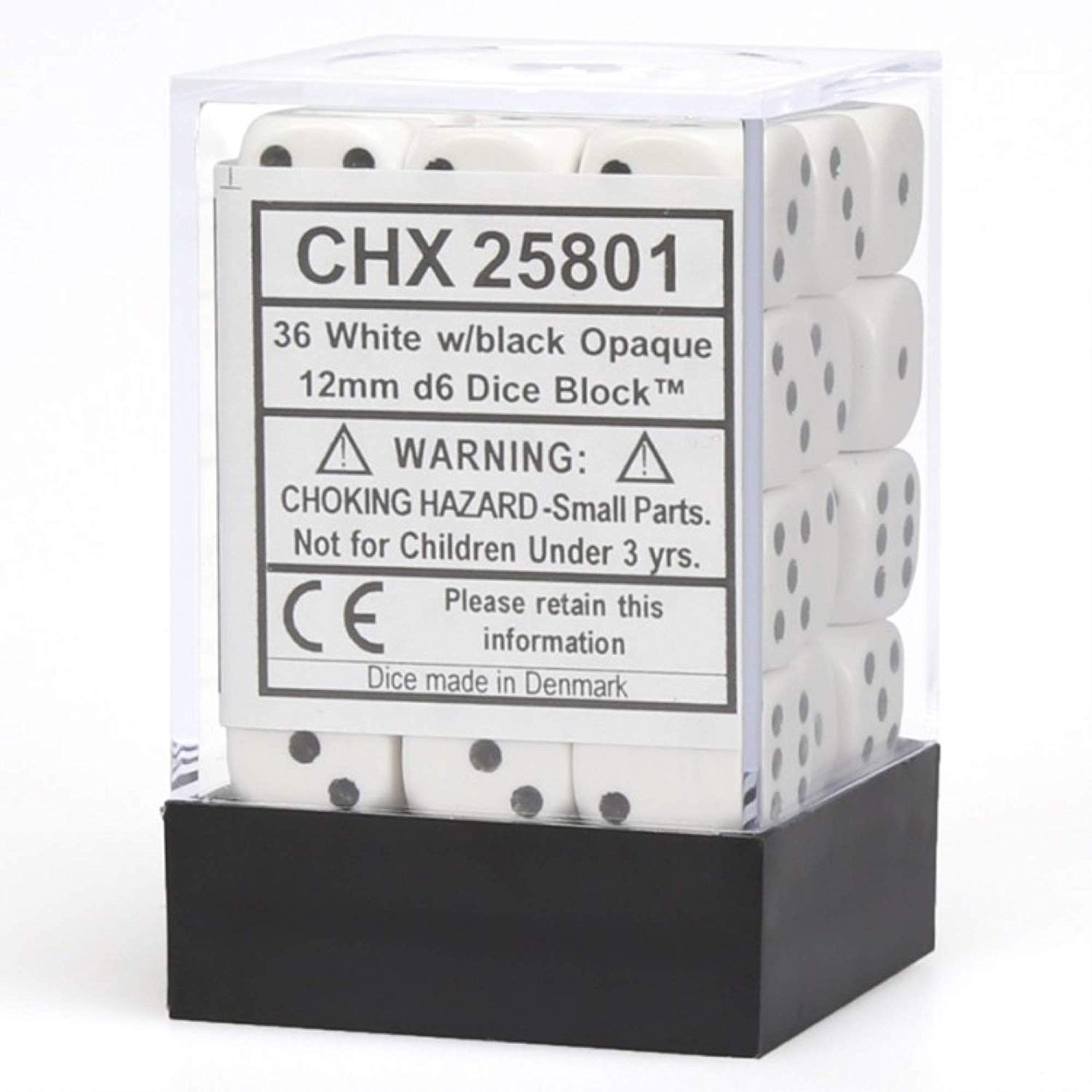 Chessex: D6 12mm Opaque White w/Black (36) | Tacoma Games