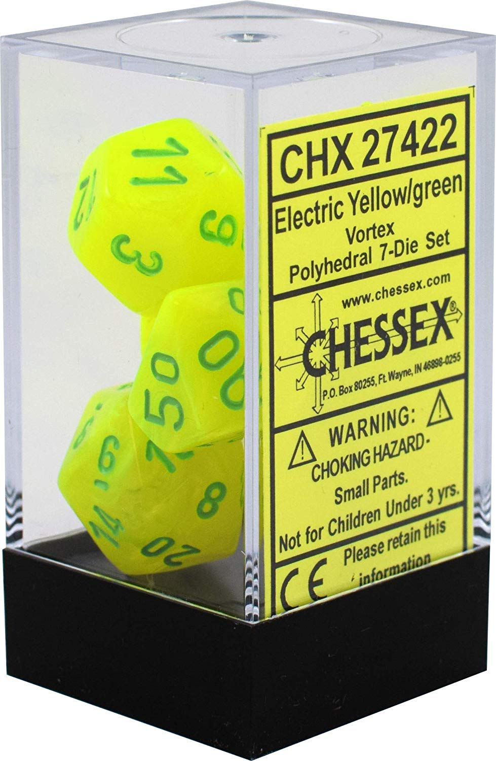Chessex: Vortex Electric Yellow w/Green 7-Die Set | Tacoma Games