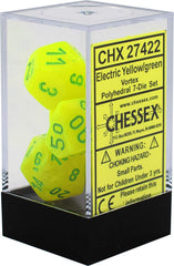 Chessex: Vortex Electric Yellow w/Green 7-Die Set | Tacoma Games