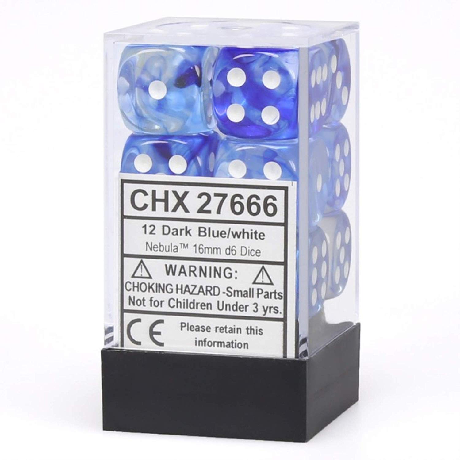 Chessex: D6 16mm Nebula Dark Blue w/White (12) | Tacoma Games