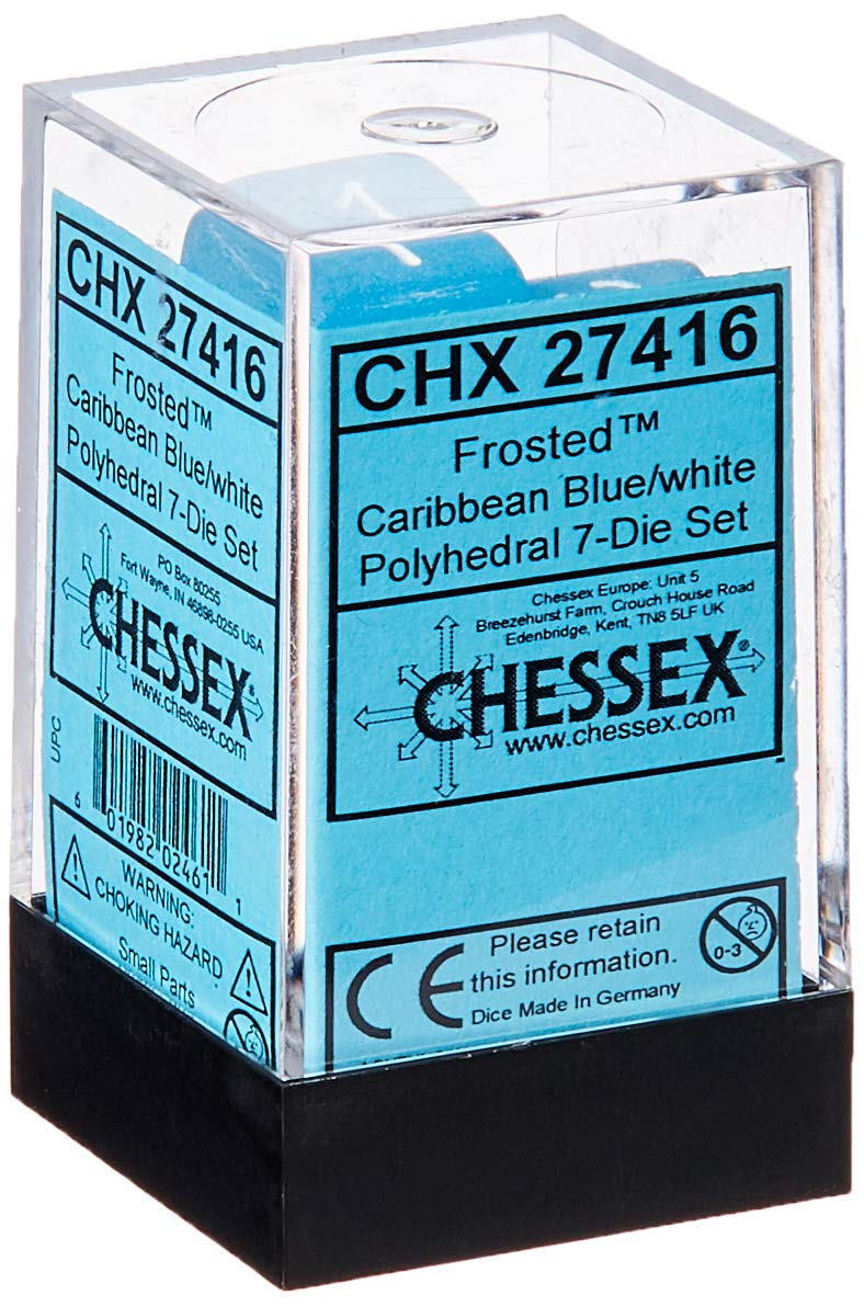Chessex: Frosted Caribbean Blue w/White 7-Die Set | Tacoma Games