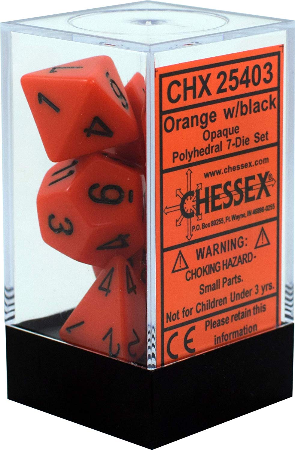 Chessex: Opaque Orange w/Black 7-Die Set | Tacoma Games