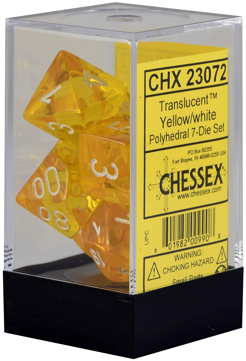 Chessex: Translucent Yellow w/White 7-Die Set | Tacoma Games