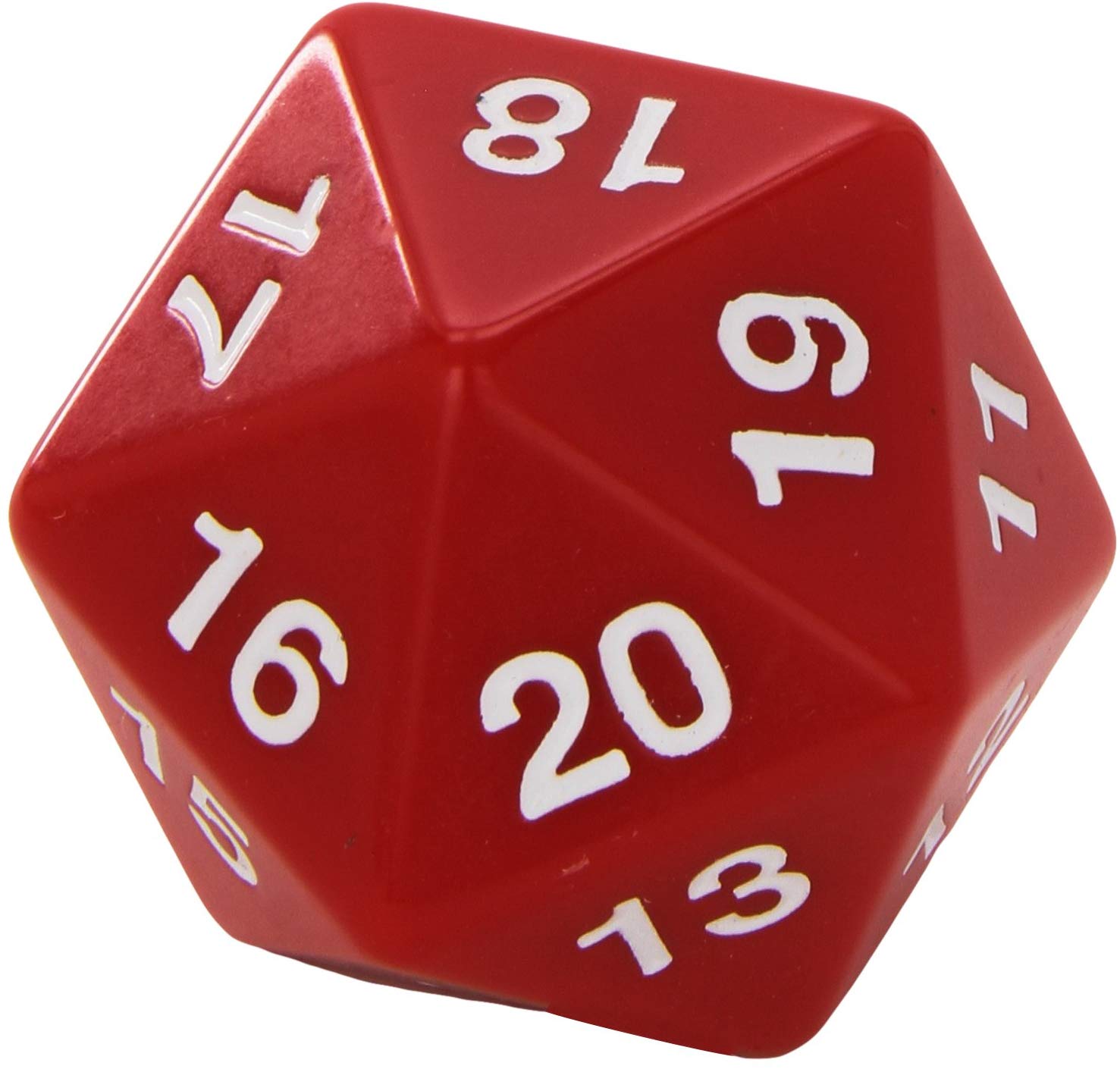 55mm Jumbo D20 Opaque Red with White Numbers | Tacoma Games