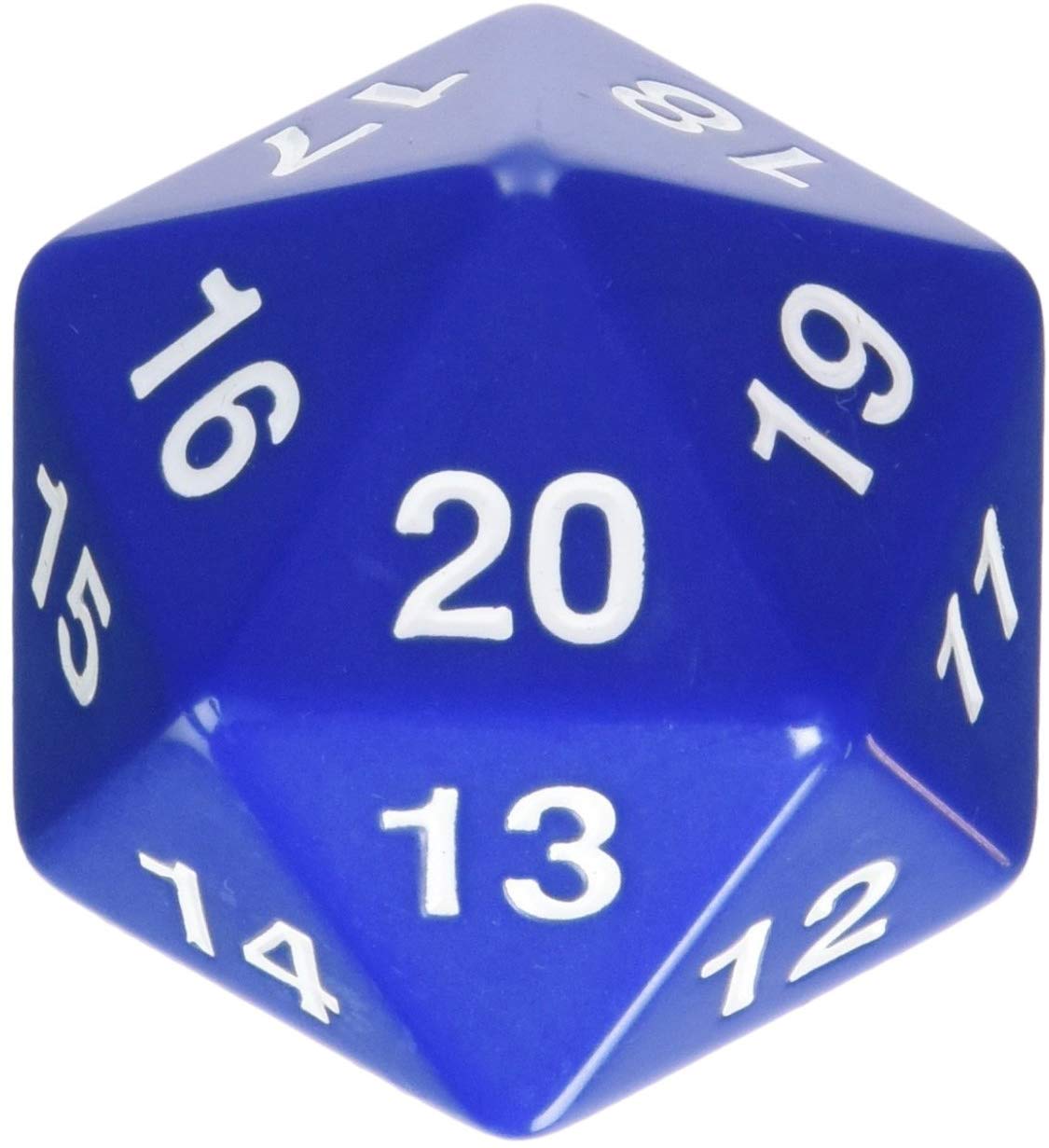 55mm Jumbo D20 Opaque Blue with White Numbers | Tacoma Games
