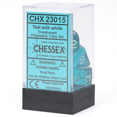Chessex: Translucent Teal w/White 7-Die Set | Tacoma Games