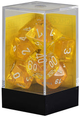 Chessex: Translucent Yellow w/White 7-Die Set | Tacoma Games