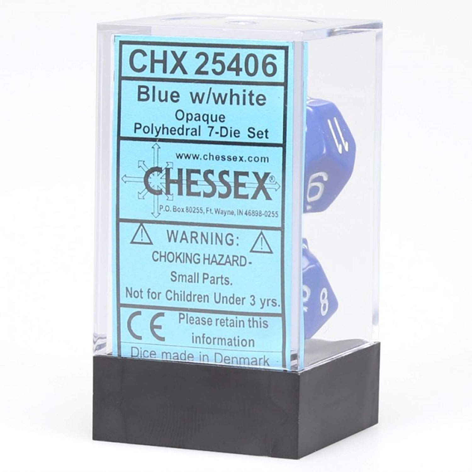 Chessex: Opaque Blue w/White 7-Die Set | Tacoma Games