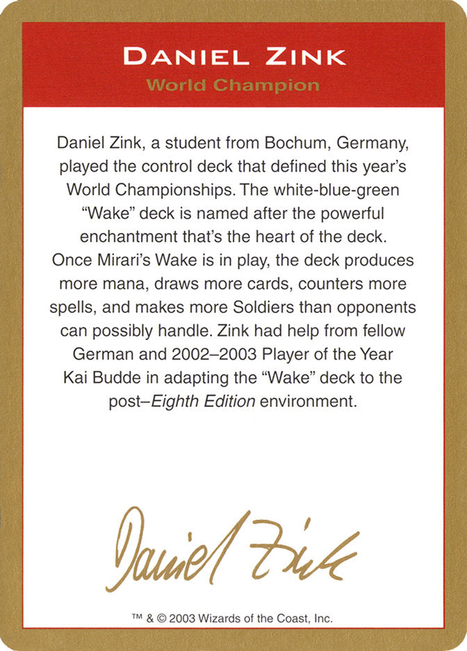 Daniel Zink Bio [World Championship Decks 2003] | Tacoma Games