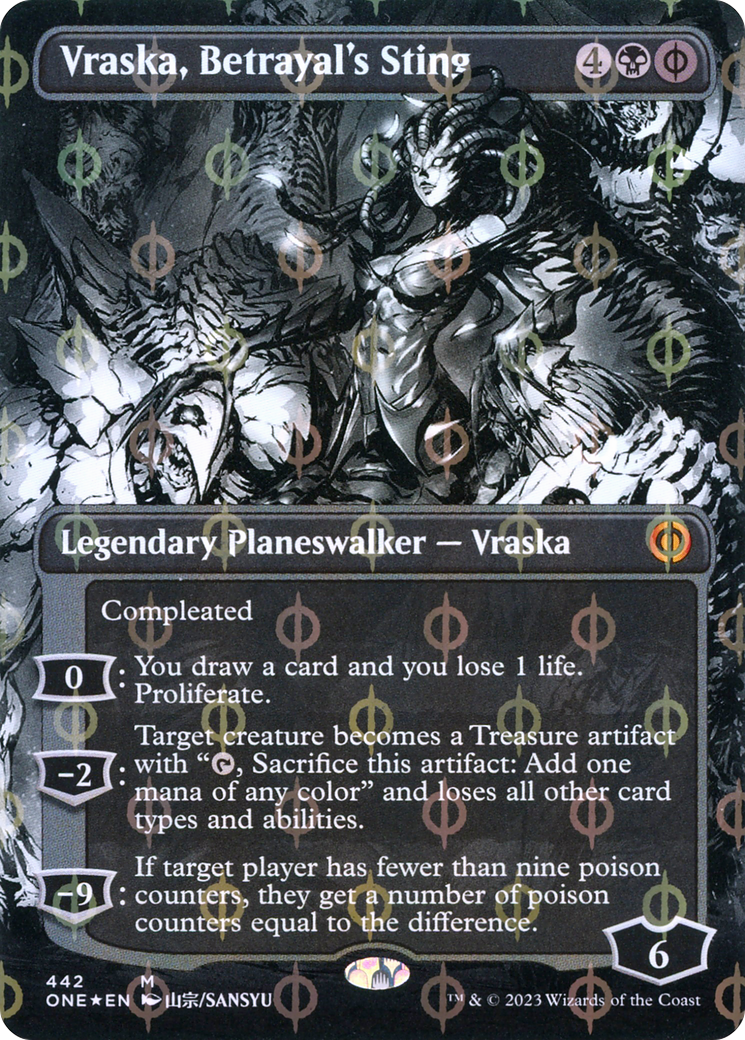 Vraska, Betrayal's Sting (Borderless Manga Step-and-Compleat Foil) [Phyrexia: All Will Be One] | Tacoma Games