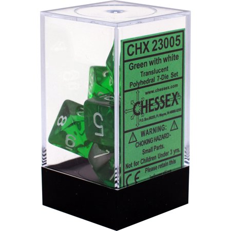Chessex: Translucent Green w/White 7-Die Set | Tacoma Games