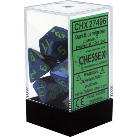 Chessex: Lustrous Blue w/Green 7-Die Set | Tacoma Games