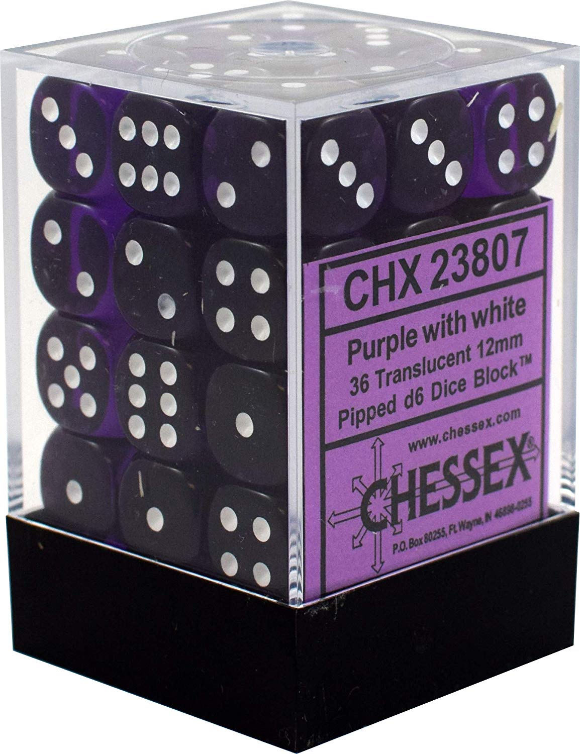 Chessex: D6 12mm Translucent Purple w/White (36) | Tacoma Games