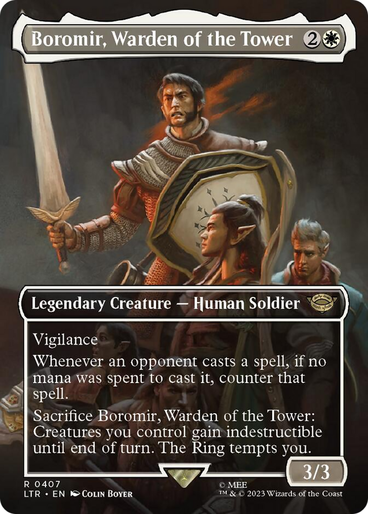 Boromir, Warden of the Tower (Borderless Alternate Art) [The Lord of the Rings: Tales of Middle-Earth] | Tacoma Games