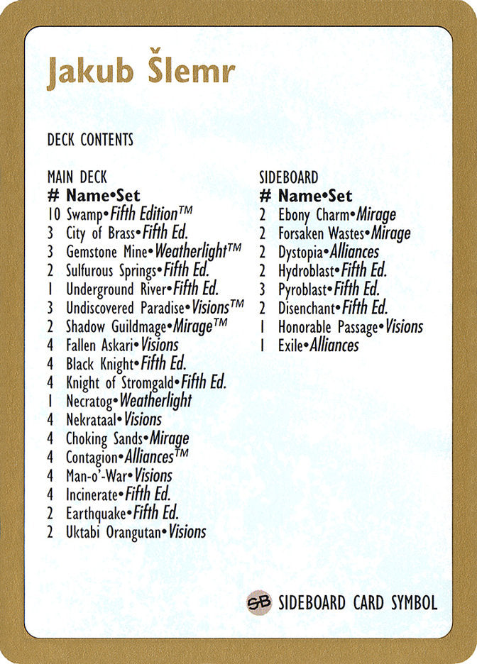 Jakub Šlemr Decklist [World Championship Decks 1997] | Tacoma Games