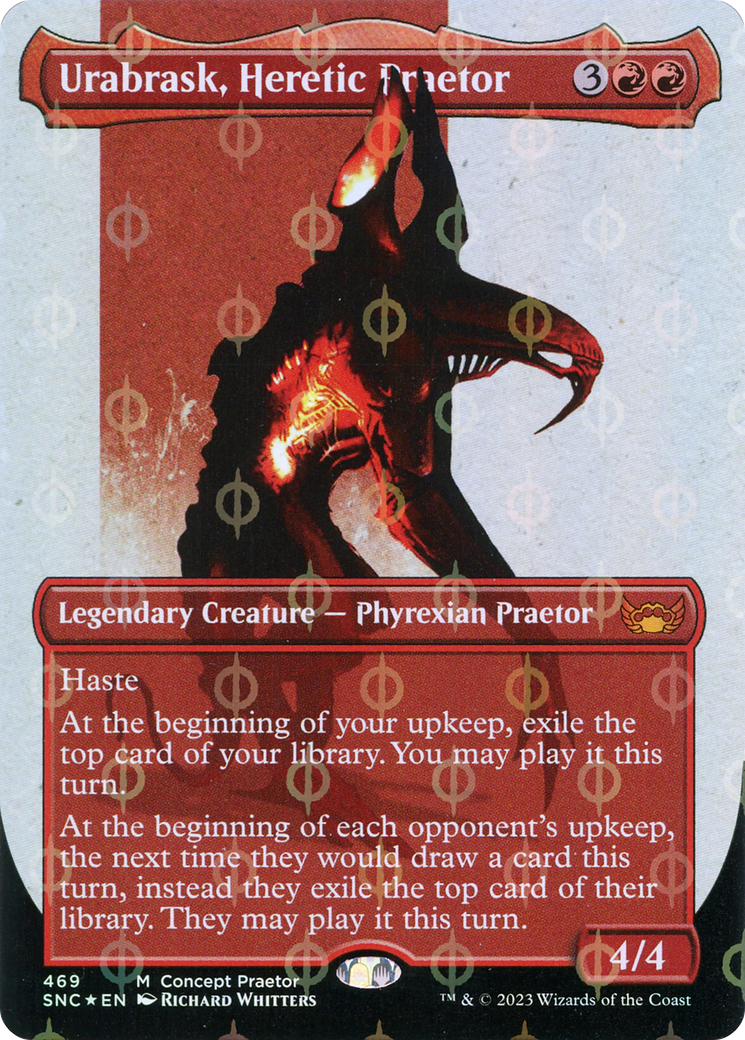 Urabrask, Heretic Praetor (Borderless Concept Praetors Step-and-Compleat Foil) [Phyrexia: All Will Be One] | Tacoma Games