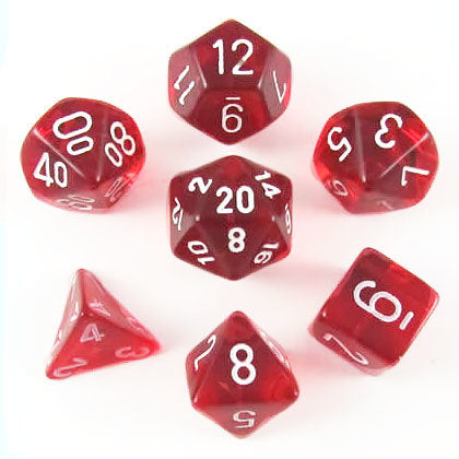 Chessex: Translucent Red w/White 7-Die Set | Tacoma Games