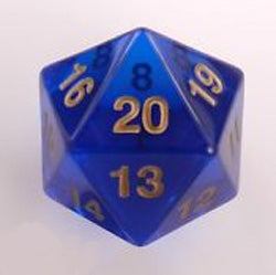 JUMBO COUNTDOWN DICE 55MM D20 TRANSLUCENT BLUE/GOLD | Tacoma Games