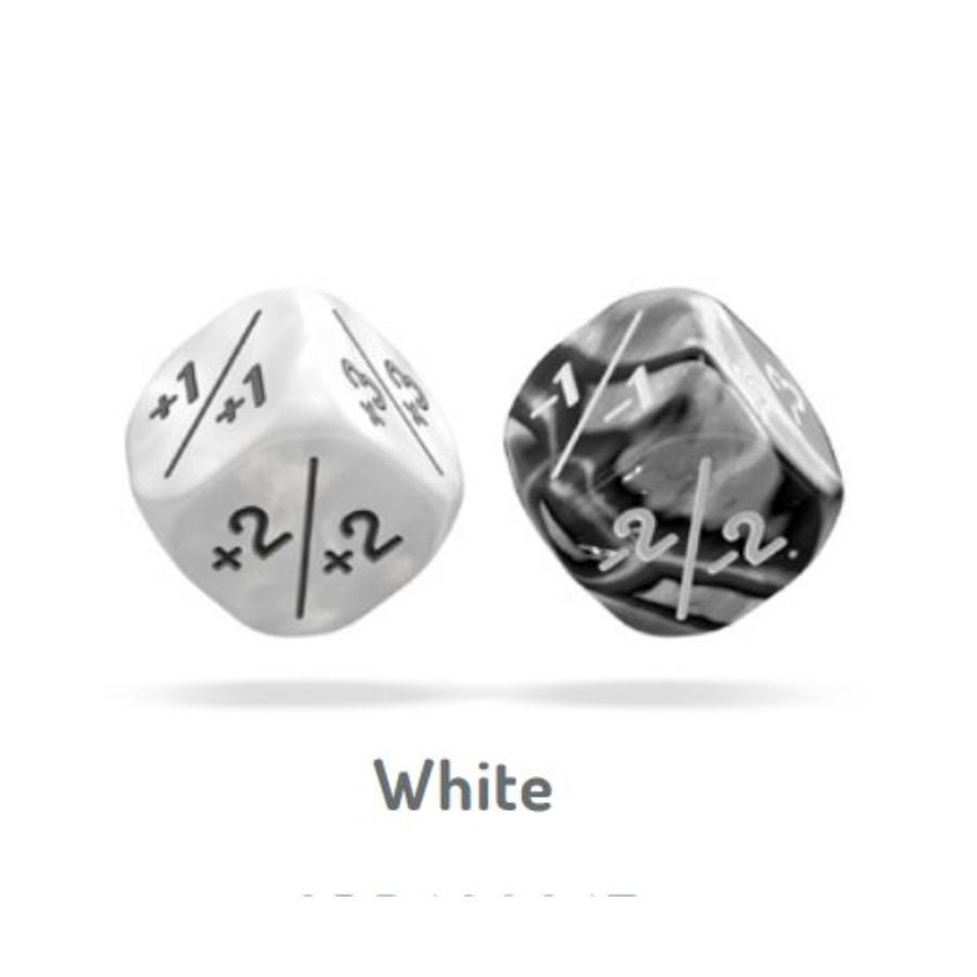 OAKIE DOAKIE DICE: D6 12MM MARBLE/GEMIDICE POSITIVE AND NEGATIVE DICE SET - WHITE (14CT) | Tacoma Games