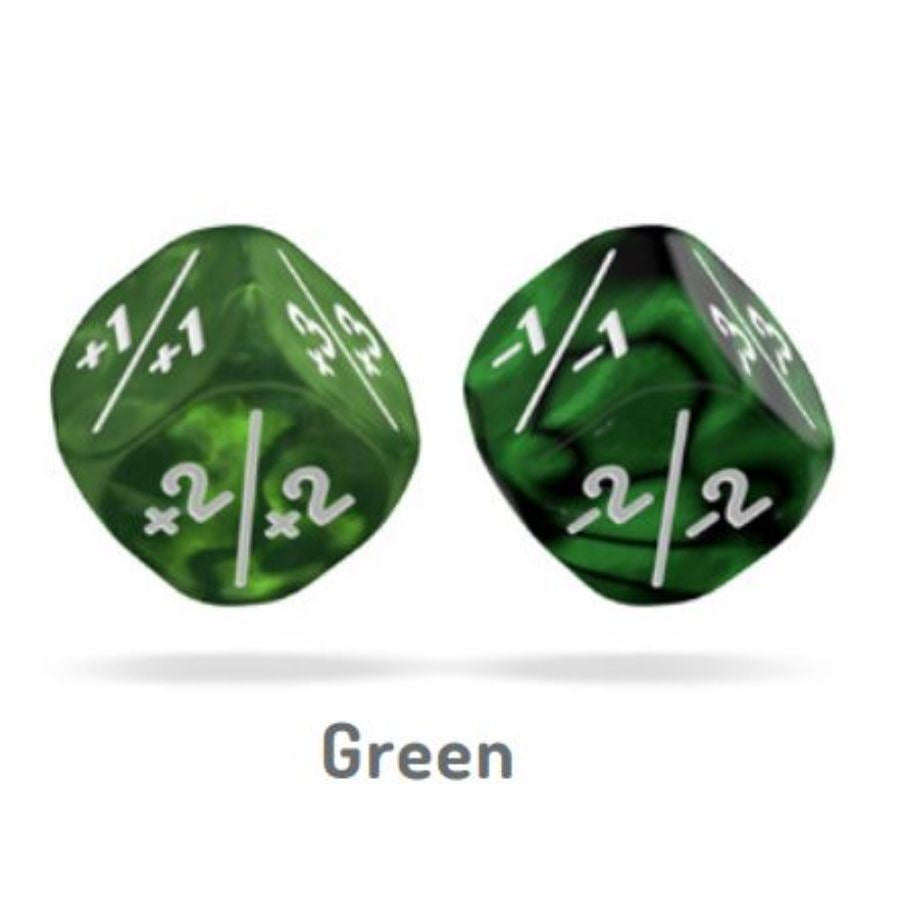 OAKIE DOAKIE DICE: D6 12MM MARBLE/GEMIDICE POSITIVE AND NEGATIVE DICE SET - GREEN (14CT) | Tacoma Games