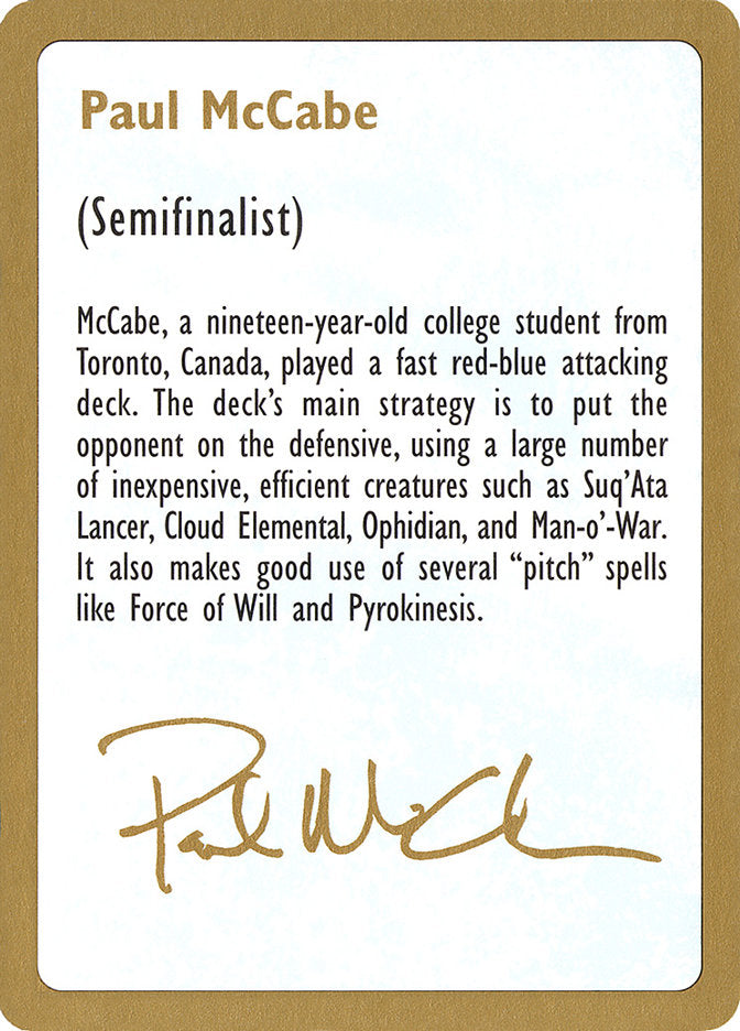 Paul McCabe Bio [World Championship Decks 1997] | Tacoma Games