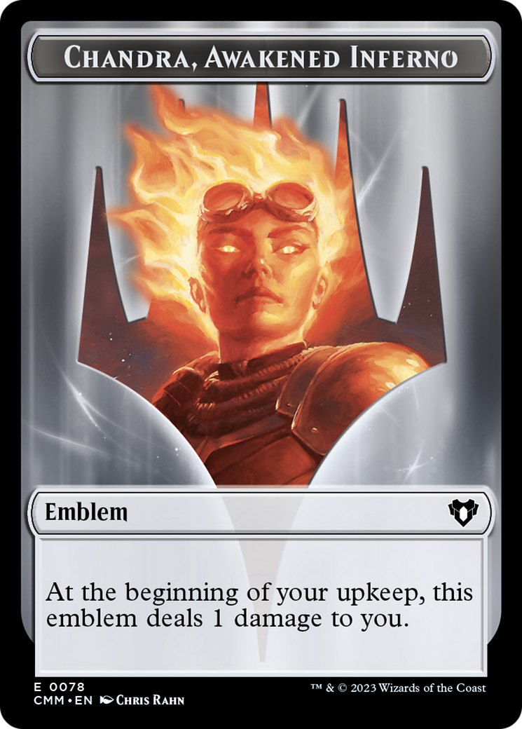 Chandra, Awakened Inferno Emblem // Wizard Double-Sided Token [Commander Masters Tokens] | Tacoma Games