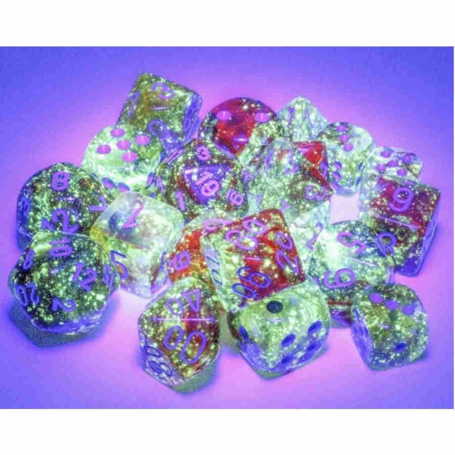 7CT POLYHEDRAL SET: NEBULA LUMINARY: PRIMARY W/BLUE | Tacoma Games