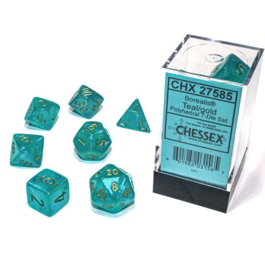 7CT POLYHEDRAL SET: BOREALIS LUMINARY TEAL W/GOLD | Tacoma Games