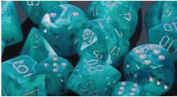 D6 -- 12MM CIRRUS DICE, AQUA/SILVER, 36CT | Tacoma Games
