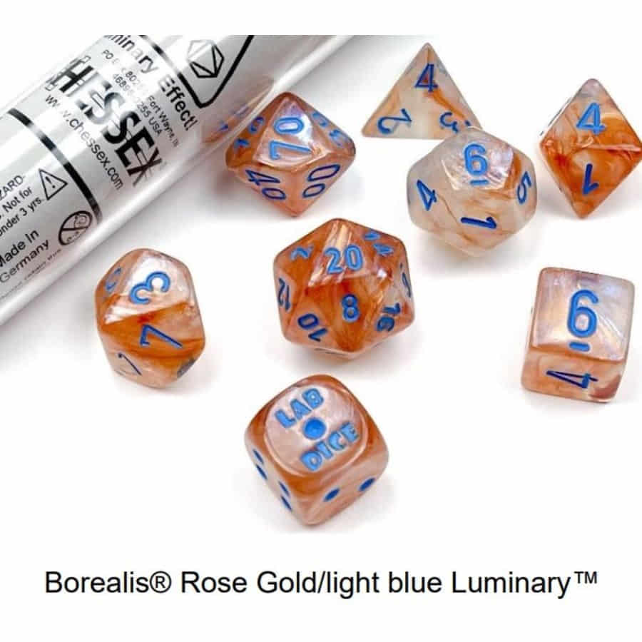 7CT LAB DICE (SERIES 5): BOREALIS (LUMINARY) ROSE GOLD / LIGHT BLUE | Tacoma Games