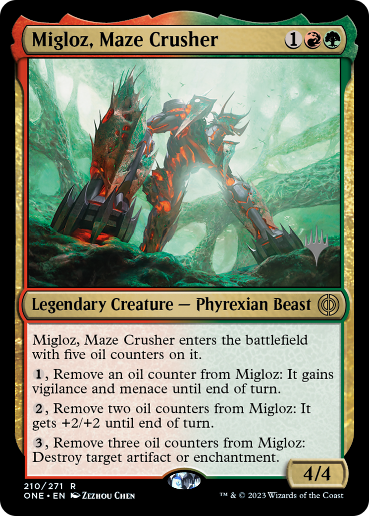 Migloz, Maze Crusher (Promo Pack) [Phyrexia: All Will Be One Promos] | Tacoma Games