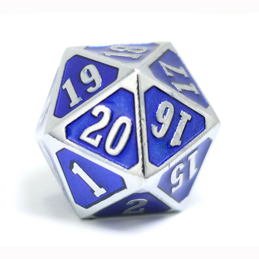 DIE HARD ROLL DOWN D20 COUNTER - SHINY SILVER AND SAPPHIRE | Tacoma Games