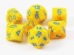 Chessex: Vortex Yellow w/Blue 7-Die Set | Tacoma Games