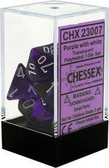 Chessex: Translucent Purple w/White 7-Die Set | Tacoma Games