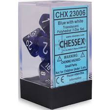 Chessex: Translucent Blue w/White 7-Die Set | Tacoma Games