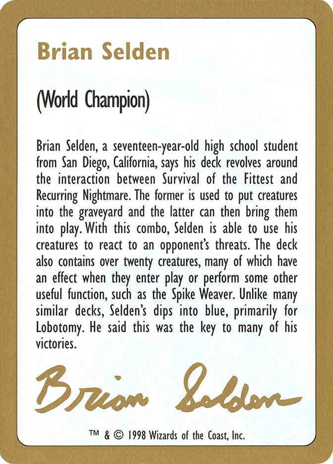 Brian Selden Bio [World Championship Decks 1998] | Tacoma Games