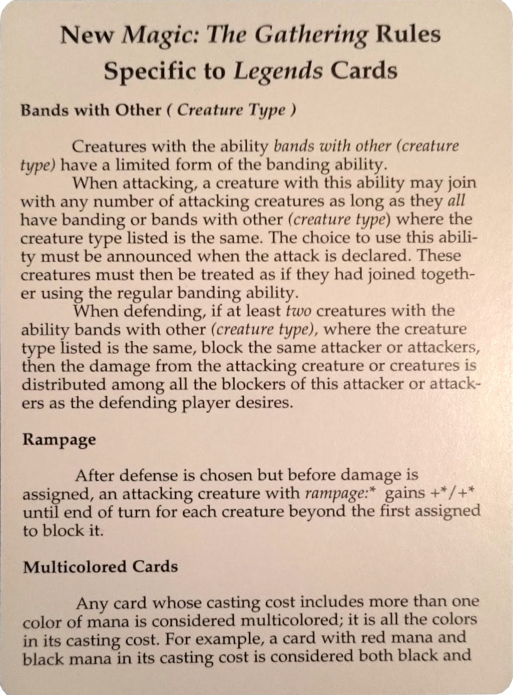 Legends Rules Card [Legends Tokens] | Tacoma Games