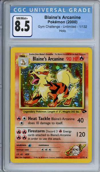 CGC 8.5 Unlimited Gym Challenge Blaine's Arcanine Tacoma Games CGC 8.5 Unlimited Gym Challenge Blaine's Arcanine Tacoma Games