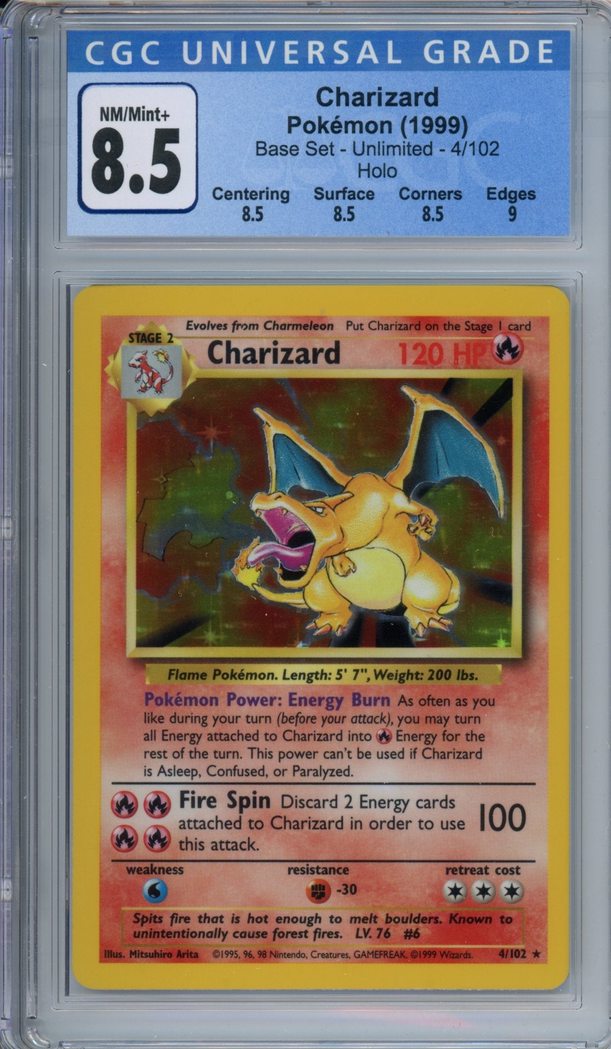 CGC 8.5 base set unlimited charizard | Tacoma Games