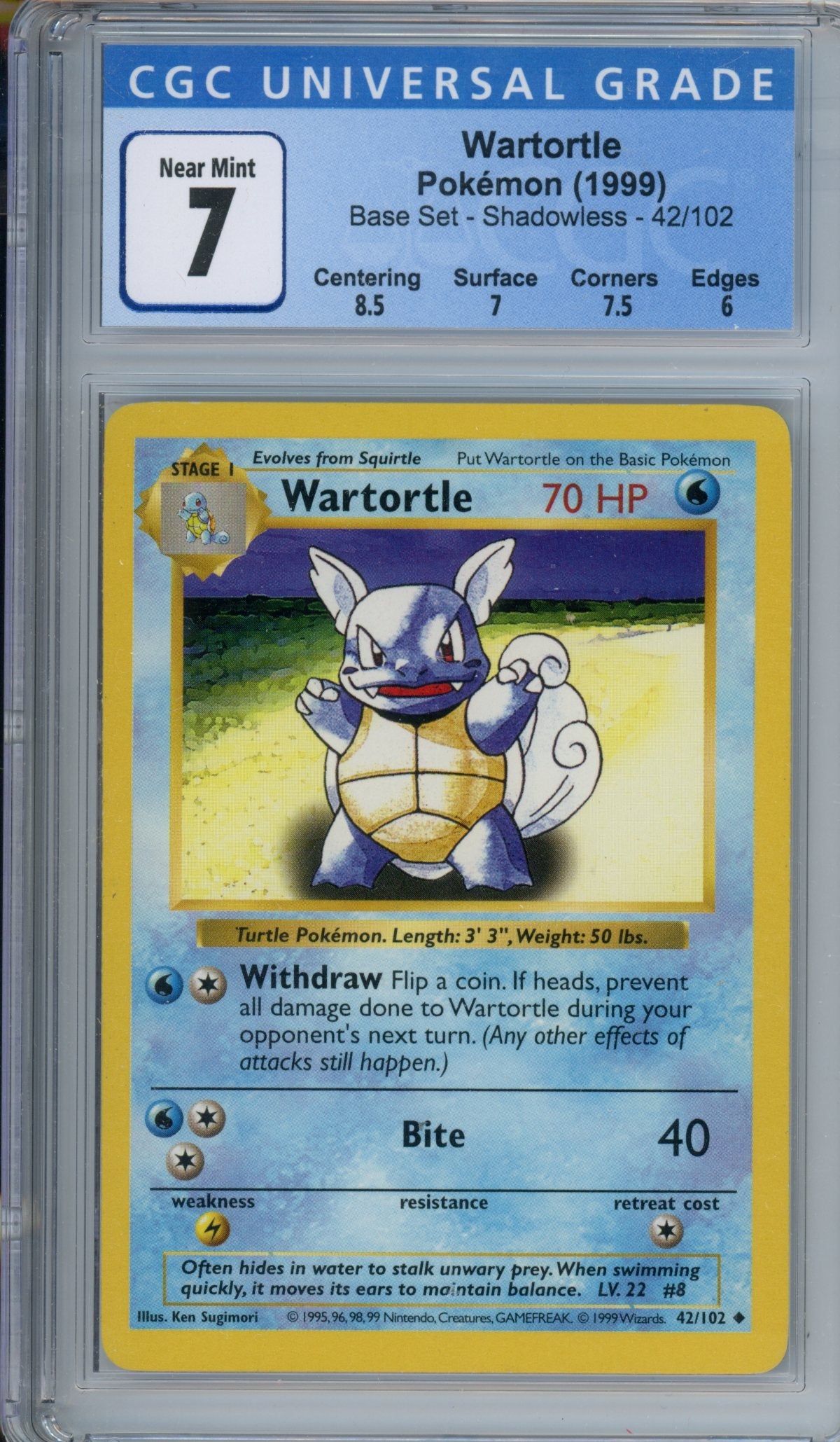 CGC 7 shadowless base set wartortle | Tacoma Games